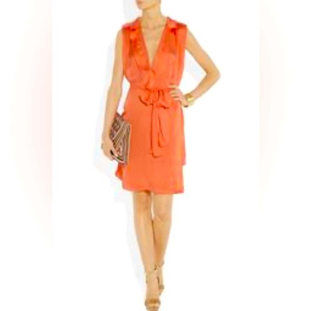 L’AGENCE Orange Silky Dress Plunge Knee Length size 8
